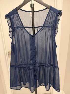 Mossimo Supply Co. Sheer Navy Blue Ruffled Tank